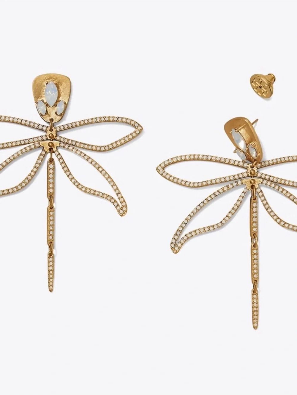Tory Burch Gold Dragonfly Drop Earrings with Opalescent Accents
